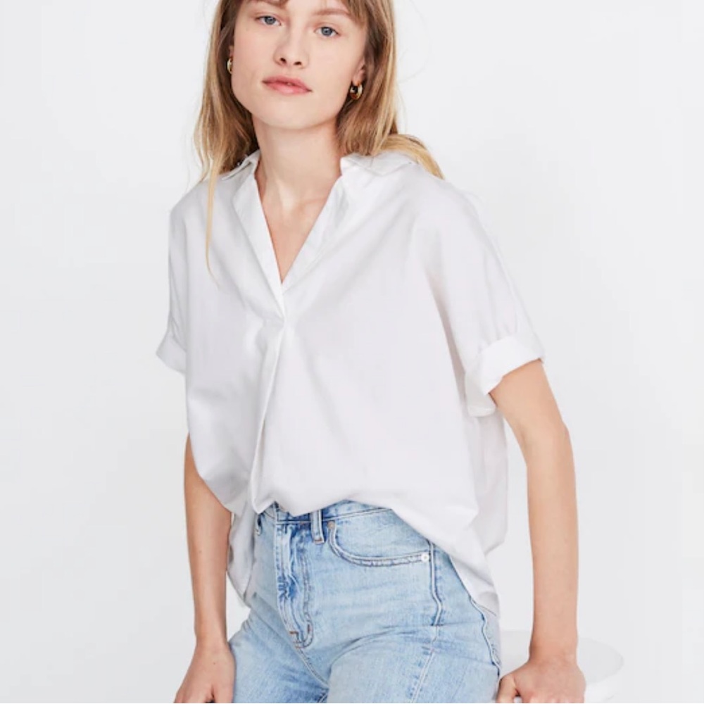 Madewell Women's Park‎ Popover Short Sleeve Shirt White